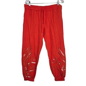 Anthropologie Dolan Petite L Orange Laser Cut Crop Pants Elastic Waist‎